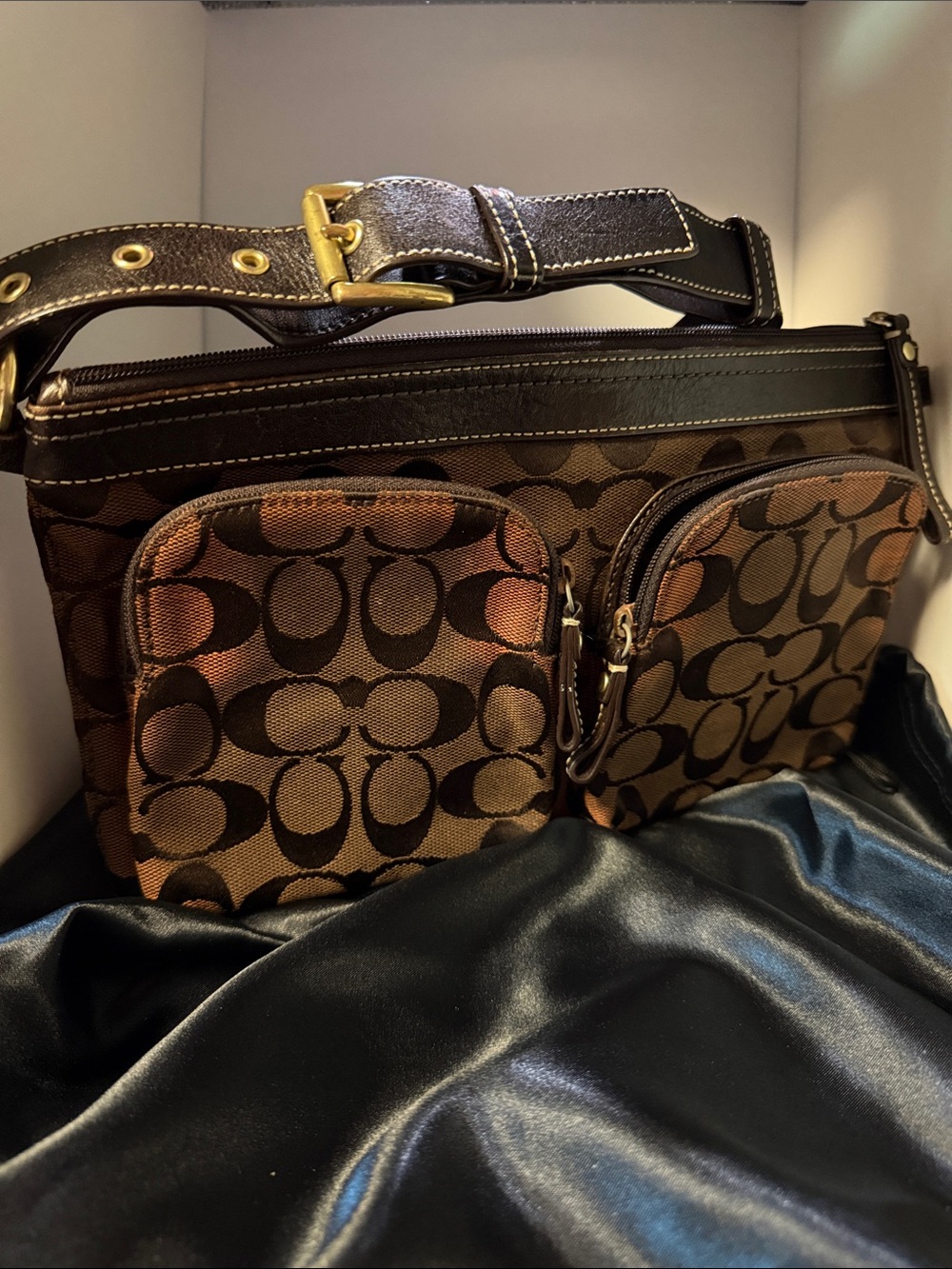 Coach Hombre Brown Signature-Pattern Crossbody Bag - Unisex